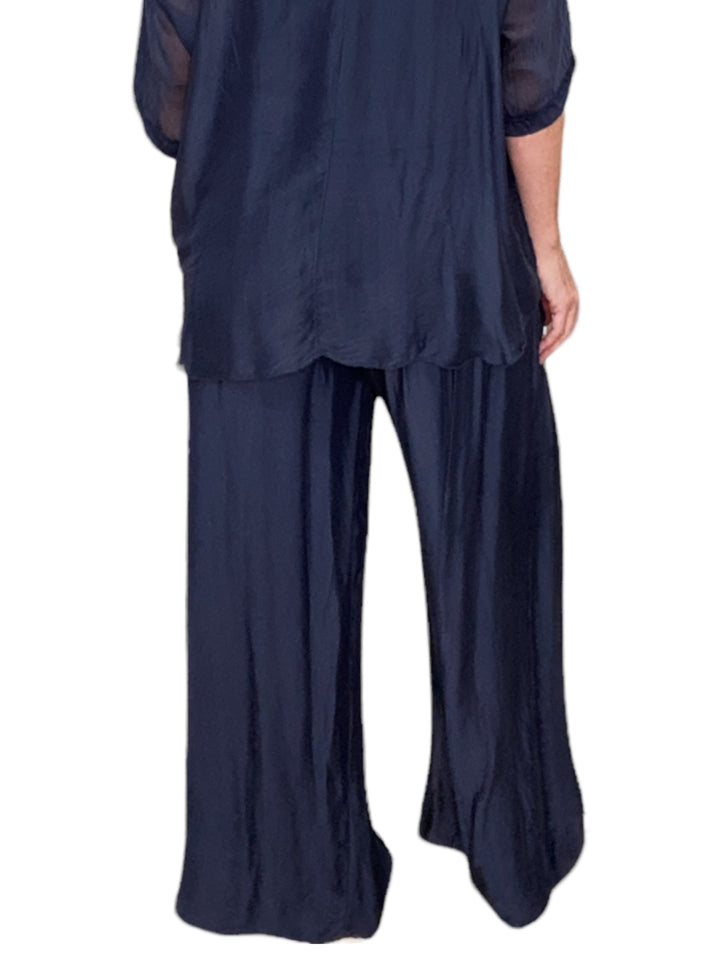 SILK PALAZZO PANTS-NAVY - Kingfisher Road - Online Boutique