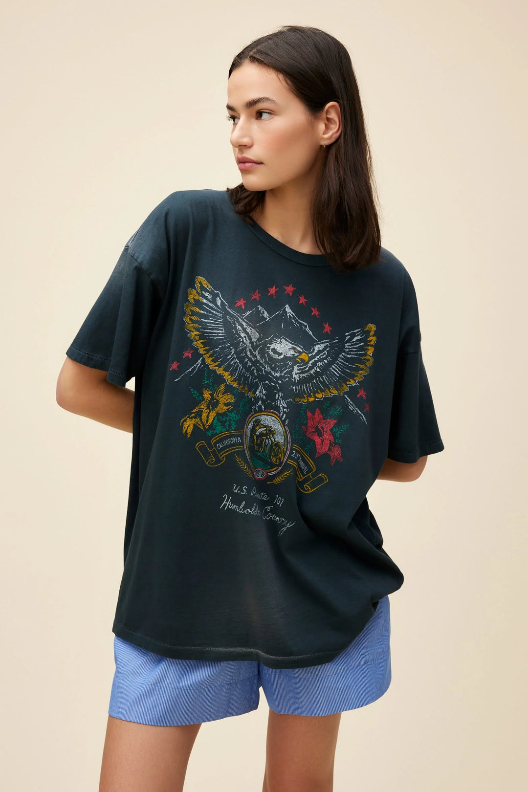 ROUTE 101 EAGLE MERCH TEE-SUN FADED BLACK - Kingfisher Road - Online Boutique