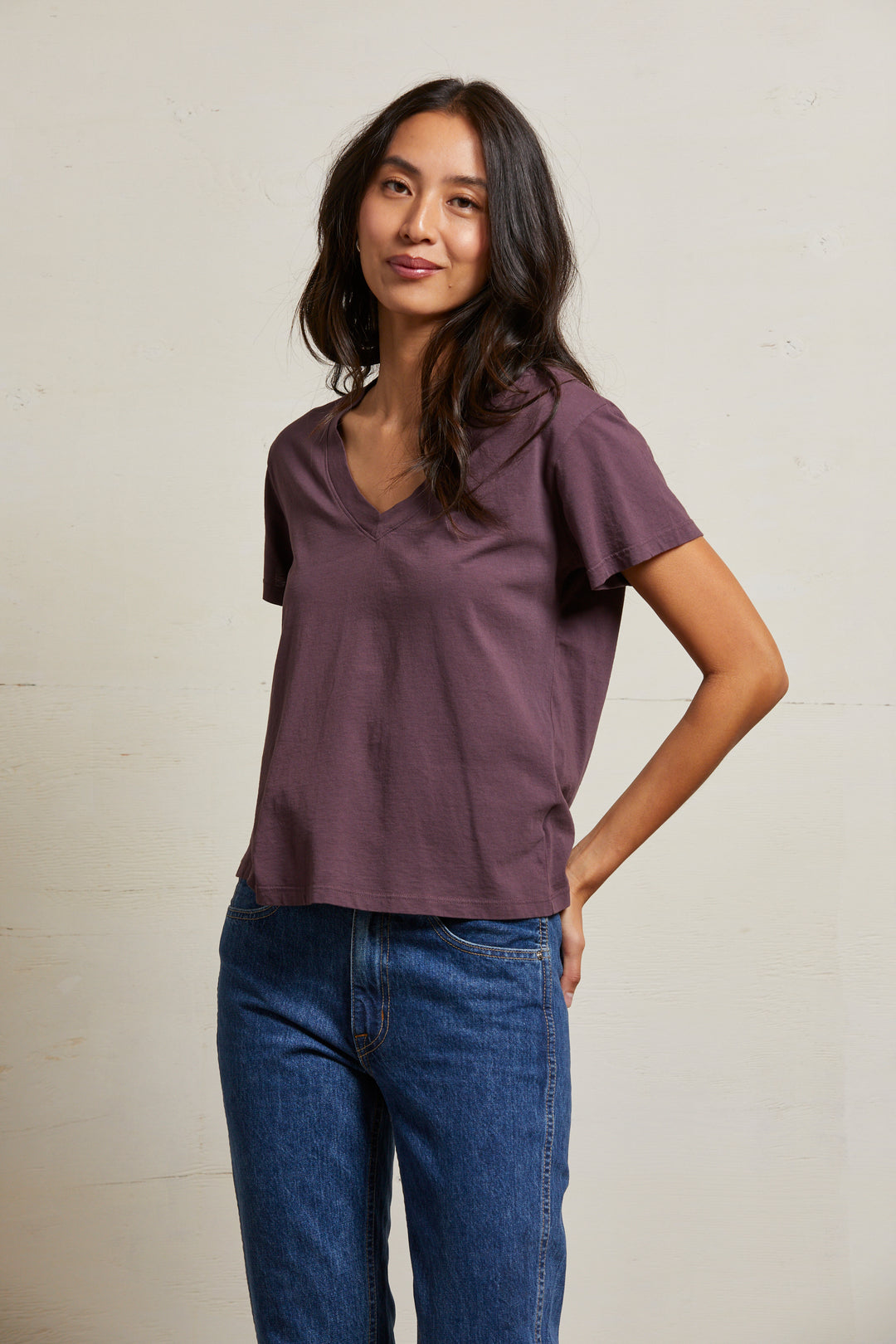 HENDRIX V-NECK TEE-PLUM - Kingfisher Road - Online Boutique