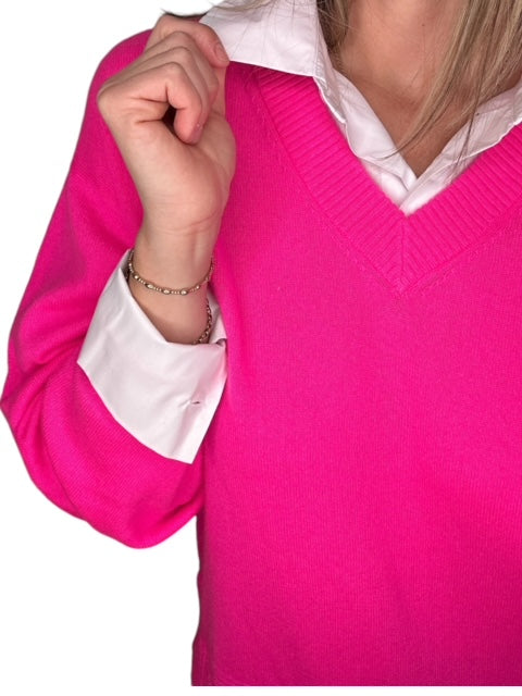 SHIRTING V-NECK SWEATER-DIVA PINK