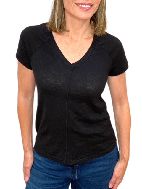 RIB MIX V-NECK TEE-BLACK - Kingfisher Road - Online Boutique