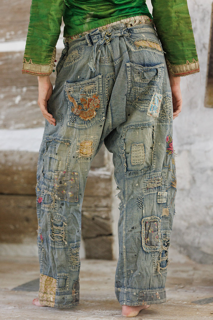 DRAGON EMBROIDERED PROVISION DENIMS-WASHED INDIGO - Kingfisher Road - Online Boutique