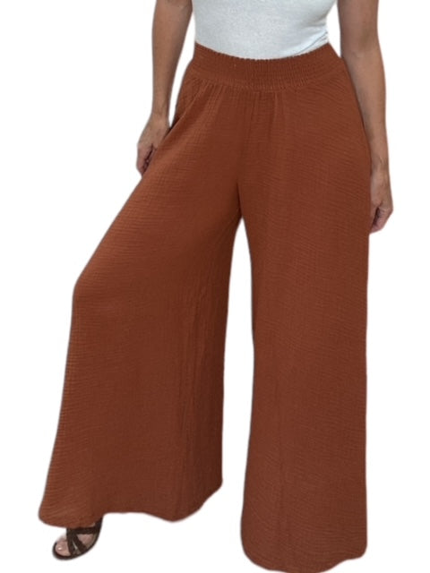 SIMBA EXTRA WIDE SMOCKED WAIST PANT-TOFFEE - Kingfisher Road - Online Boutique