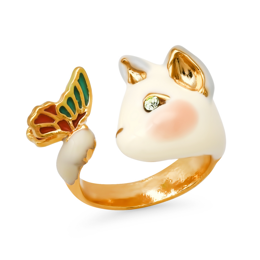 BUTTERFLY AND CAT OPEN RING-WHITE - Kingfisher Road - Online Boutique