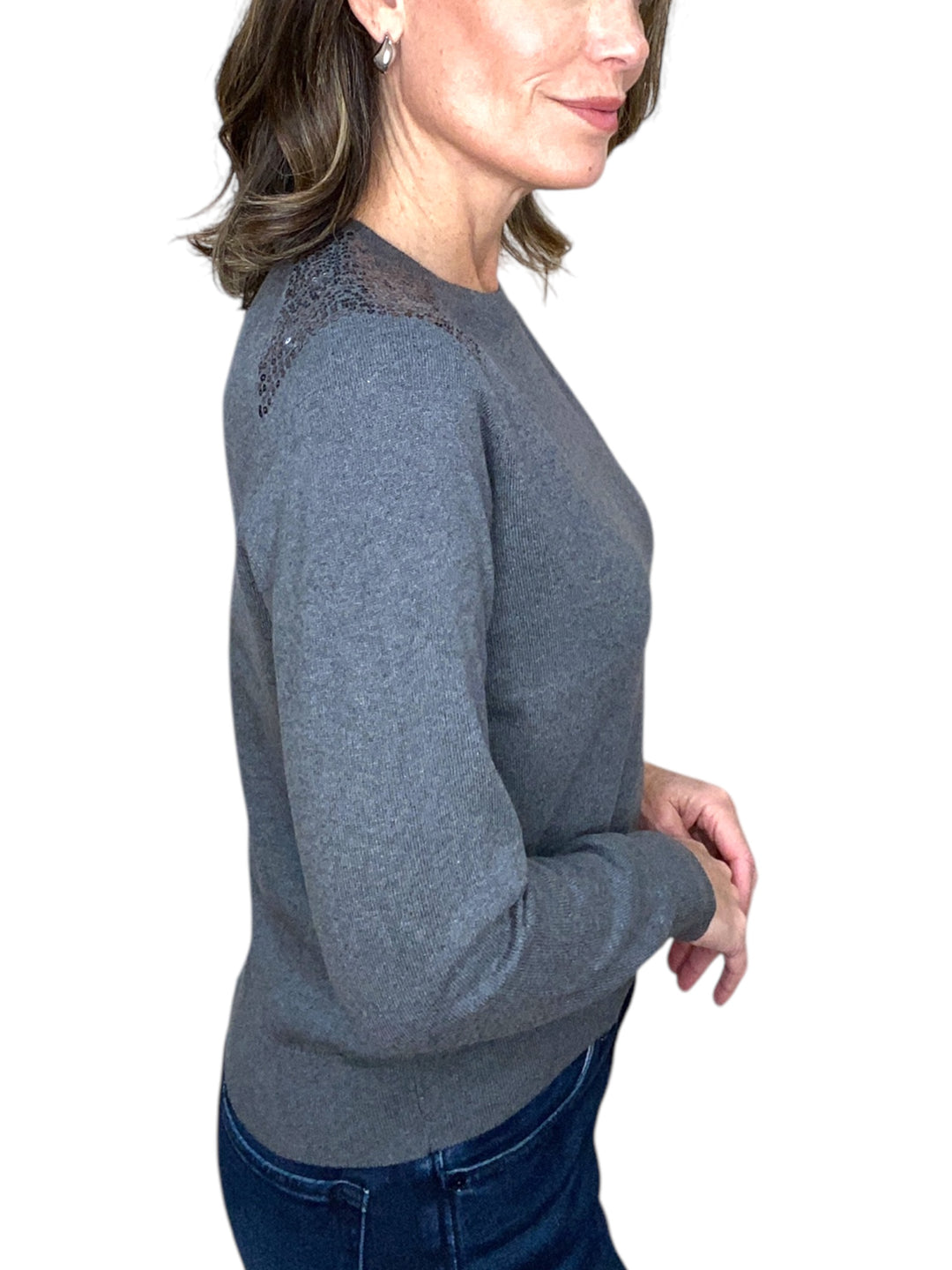 SWEATER WITH SEQUIN SHOULDER-GUNMETAL