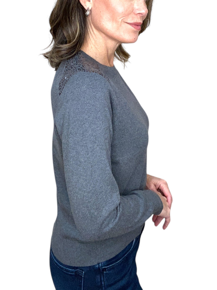 SWEATER WITH SEQUIN SHOULDER-GUNMETAL