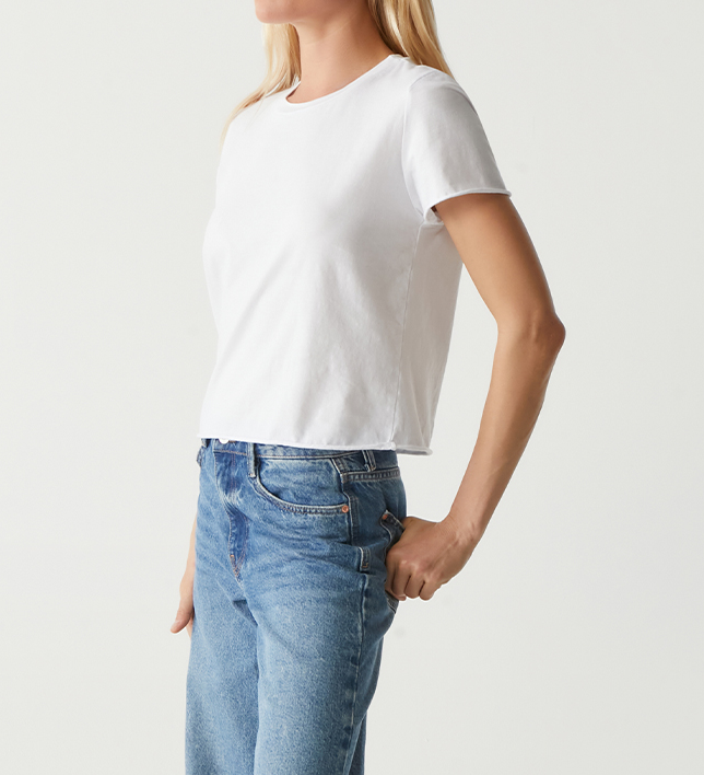 JACKIE RAW EDGE CREW NECK TEE-WHITE - Kingfisher Road - Online Boutique