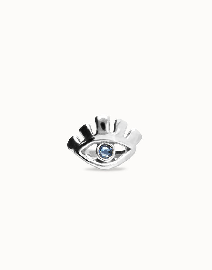 EYE-SHAPED RING WITH FACETED BLUE CRYSTAL-SILVER - Kingfisher Road - Online Boutique