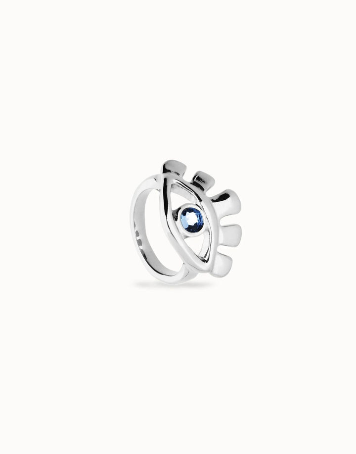 EYE-SHAPED RING WITH FACETED BLUE CRYSTAL-SILVER - Kingfisher Road - Online Boutique