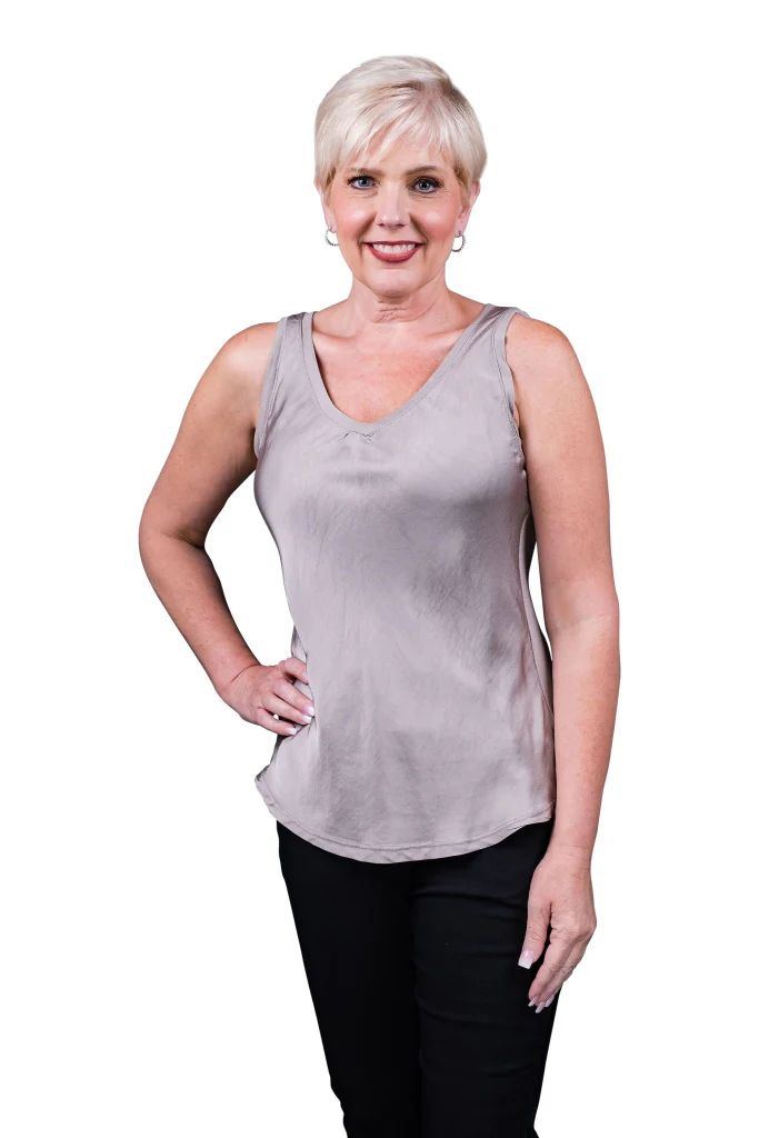 SAPHIRE VISCOSE SHEEN TANK-TAUPE - Kingfisher Road - Online Boutique