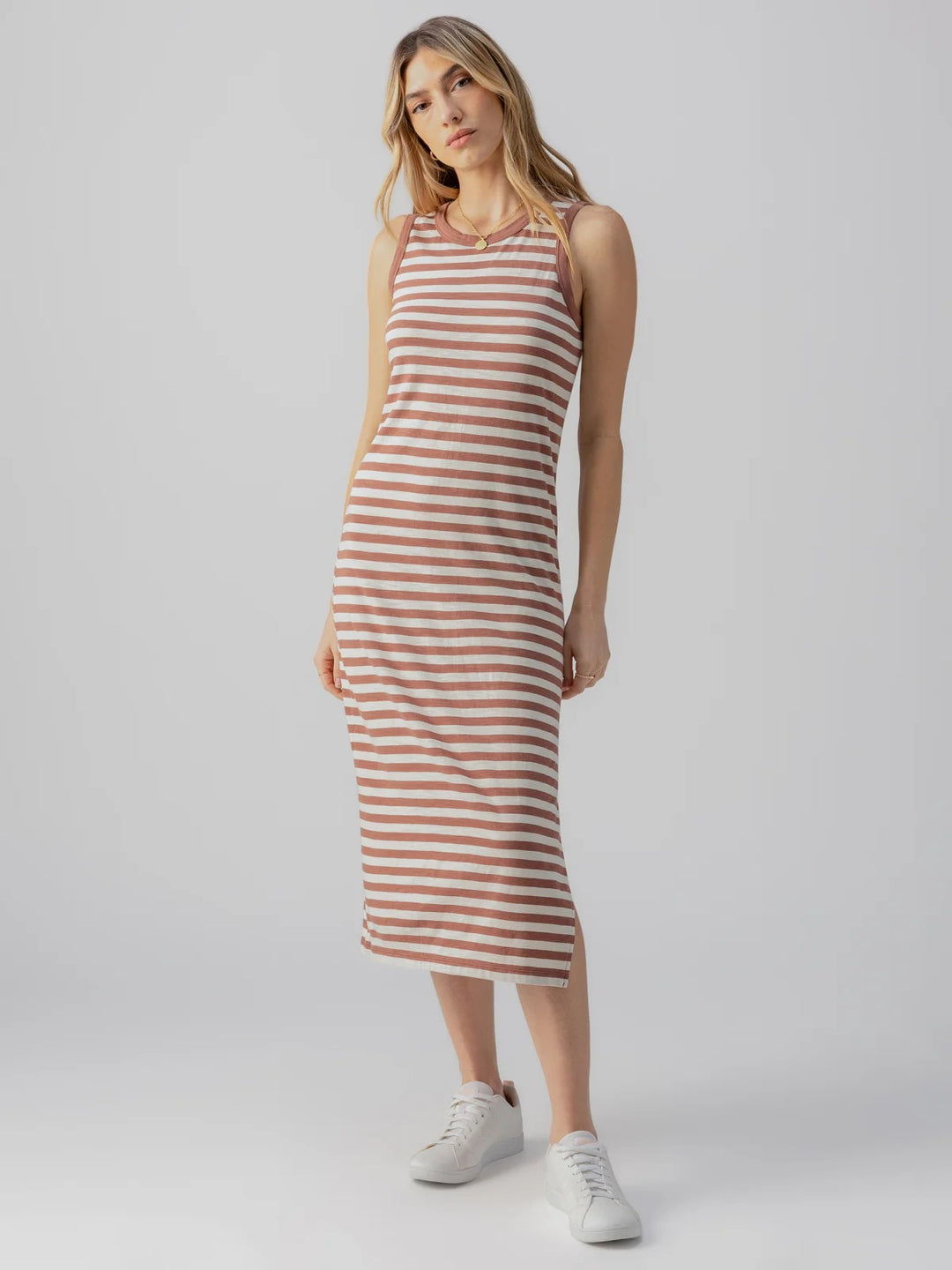 CONTRAST TRIM MAXI DRESS-WASHED CLAY/BIRCH STRIPE - Kingfisher Road - Online Boutique