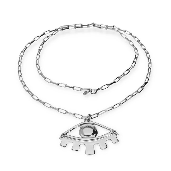 LONG PENDANT CHAIN NECKLACE WITH CENTRAL EYE-SILVER - Kingfisher Road - Online Boutique