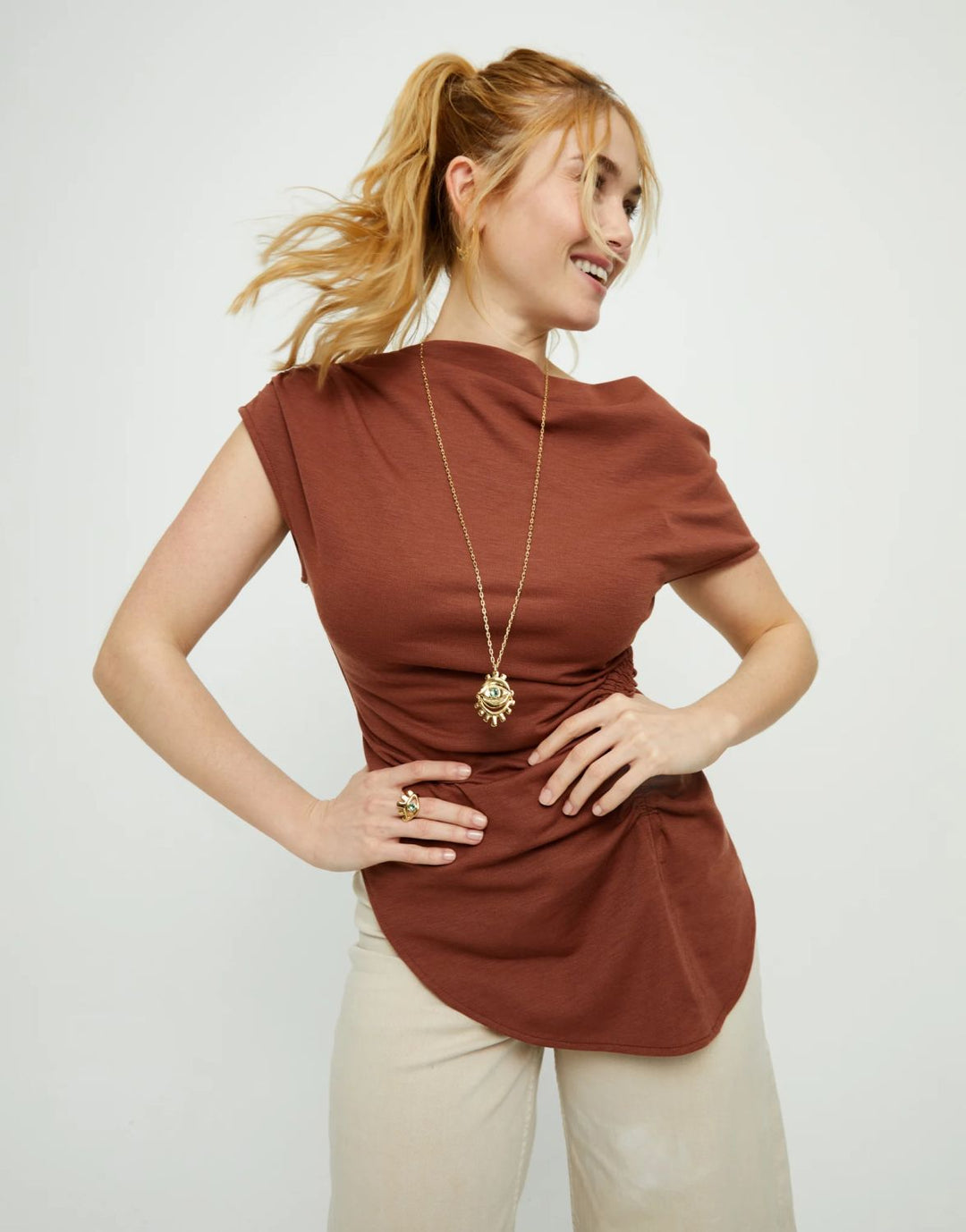 LONG STRAND CHAIN NECKLACE WITH AN EYE-GOLD - Kingfisher Road - Online Boutique