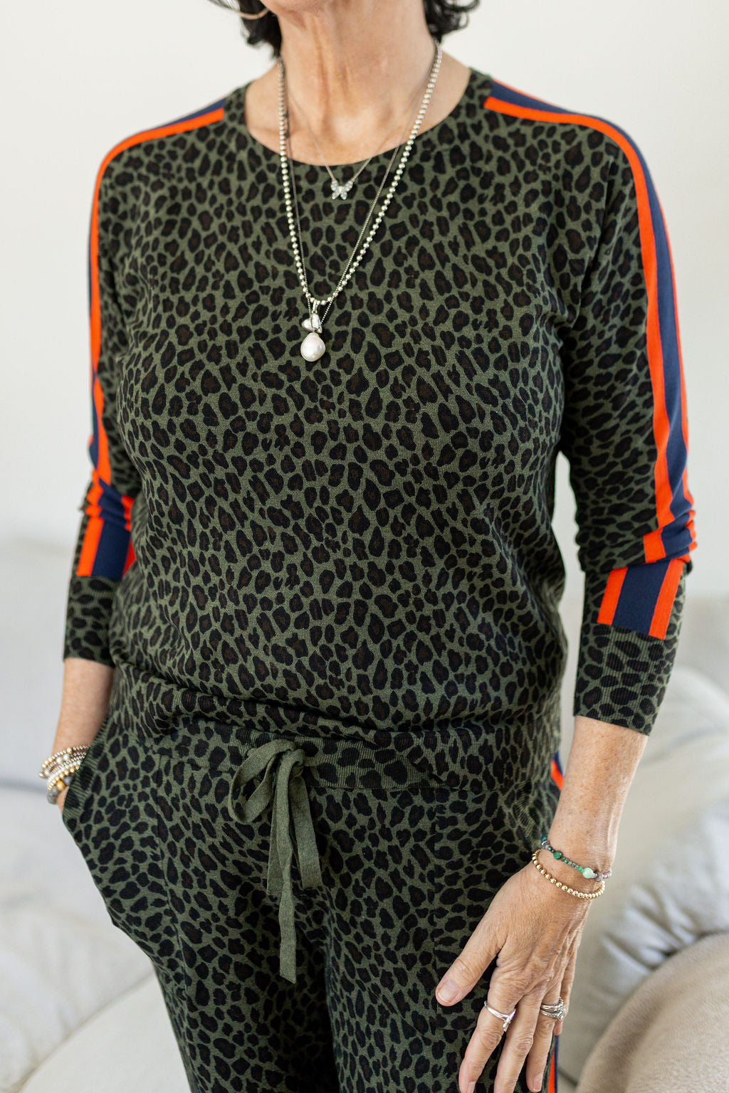 LEOPARD CREW NECK SWEATER-MILITARY - Kingfisher Road - Online Boutique