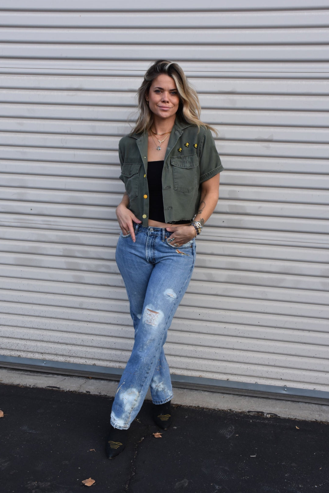 BUSY BEES CROPPED MILITARY JACKET - Kingfisher Road - Online Boutique