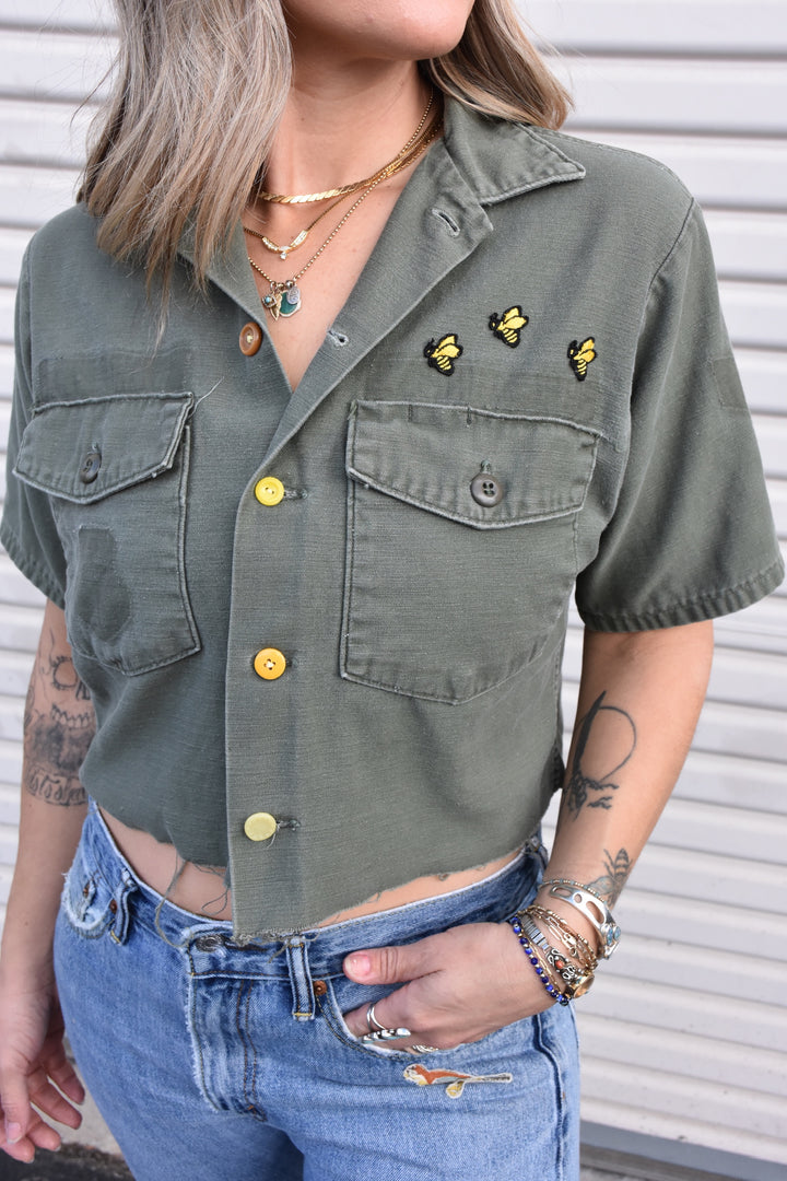 BUSY BEES CROPPED MILITARY JACKET - Kingfisher Road - Online Boutique