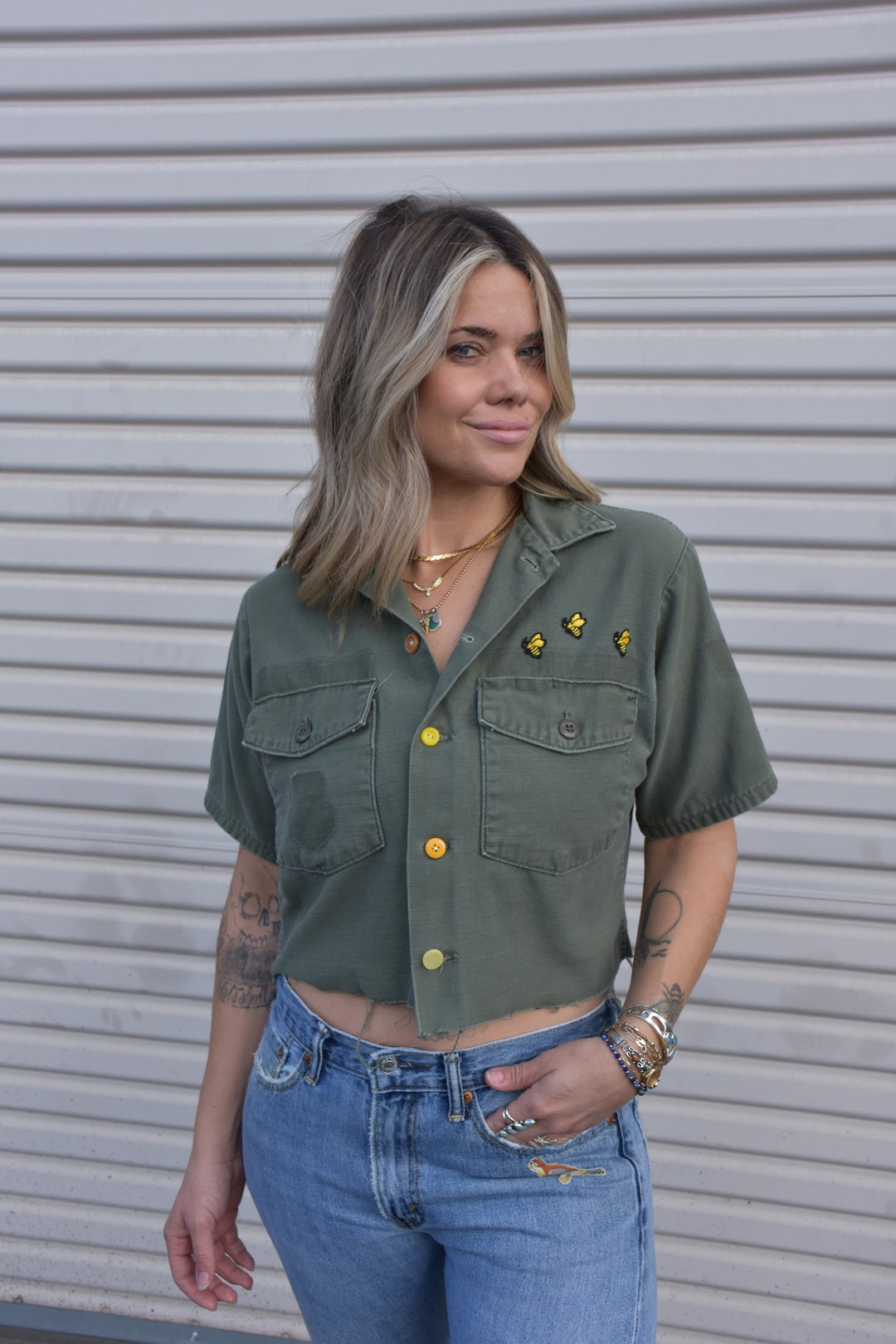 BUSY BEES CROPPED MILITARY JACKET - Kingfisher Road - Online Boutique