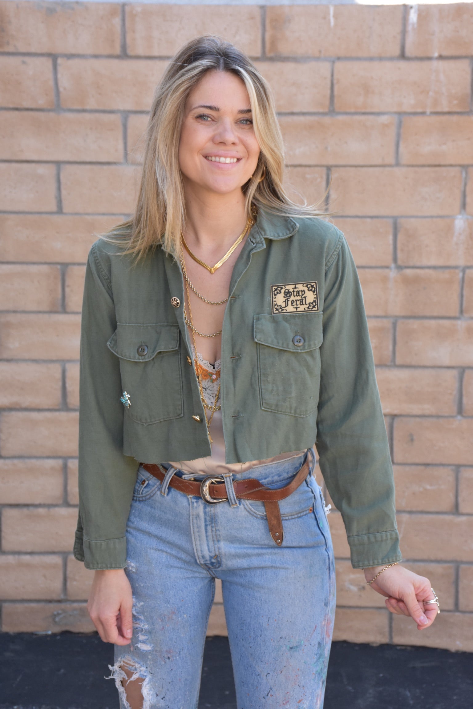 STAY WILD CROPPED MILITARY JACKET - Kingfisher Road - Online Boutique