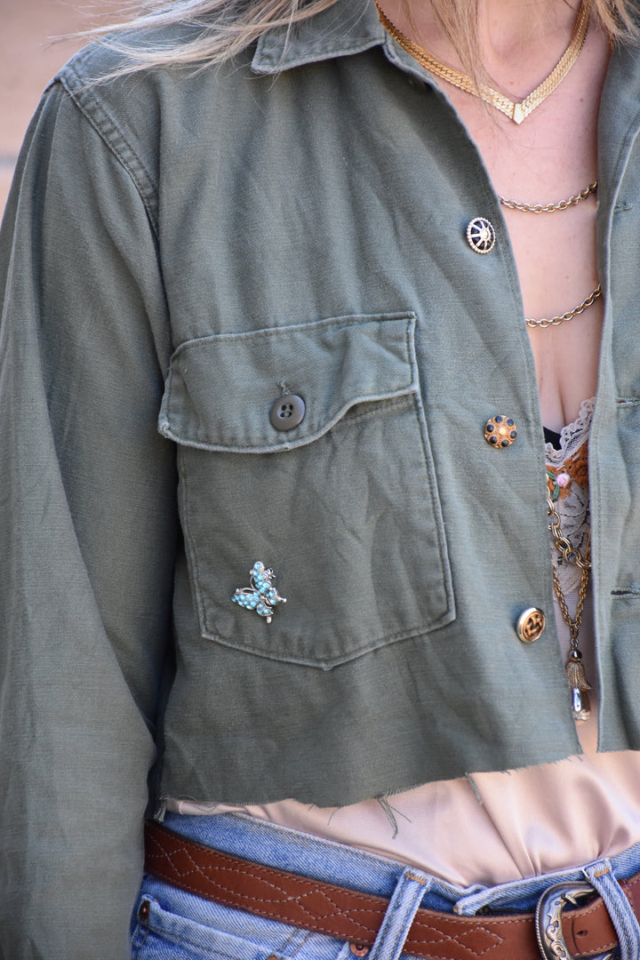 STAY WILD CROPPED MILITARY JACKET - Kingfisher Road - Online Boutique