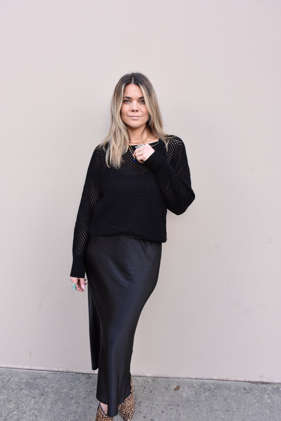 SATIN MAXI SKIRT-BLACK