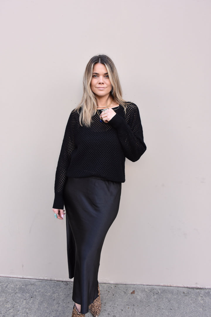 SATIN MAXI SKIRT-BLACK