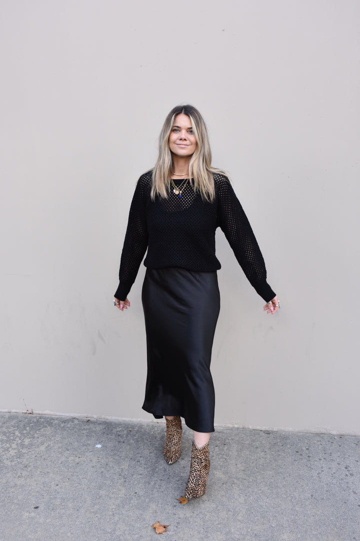 SATIN MAXI SKIRT-BLACK