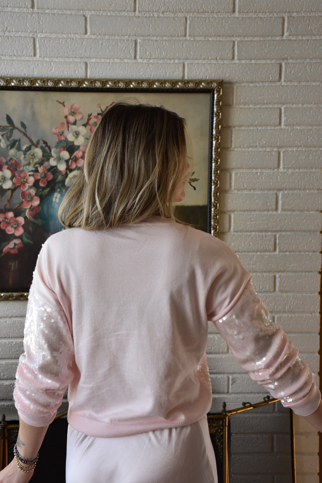 SEQUIN V-NECK SWEATER-BLUSH