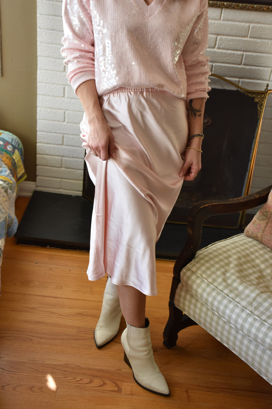 SATIN MAXI SKIRT-BLUSH