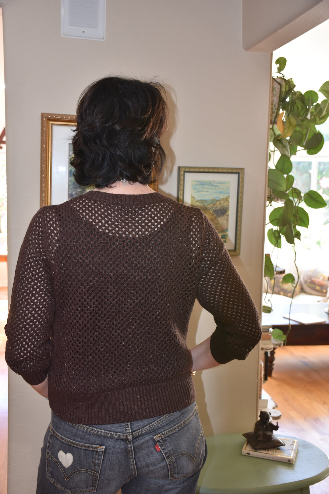 OPEN STITCH CARDI-CHOCOLATE