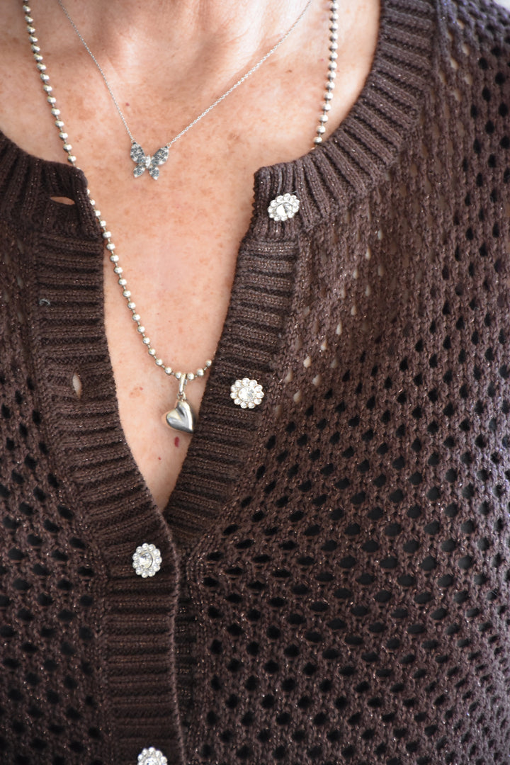 OPEN STITCH CARDI-CHOCOLATE
