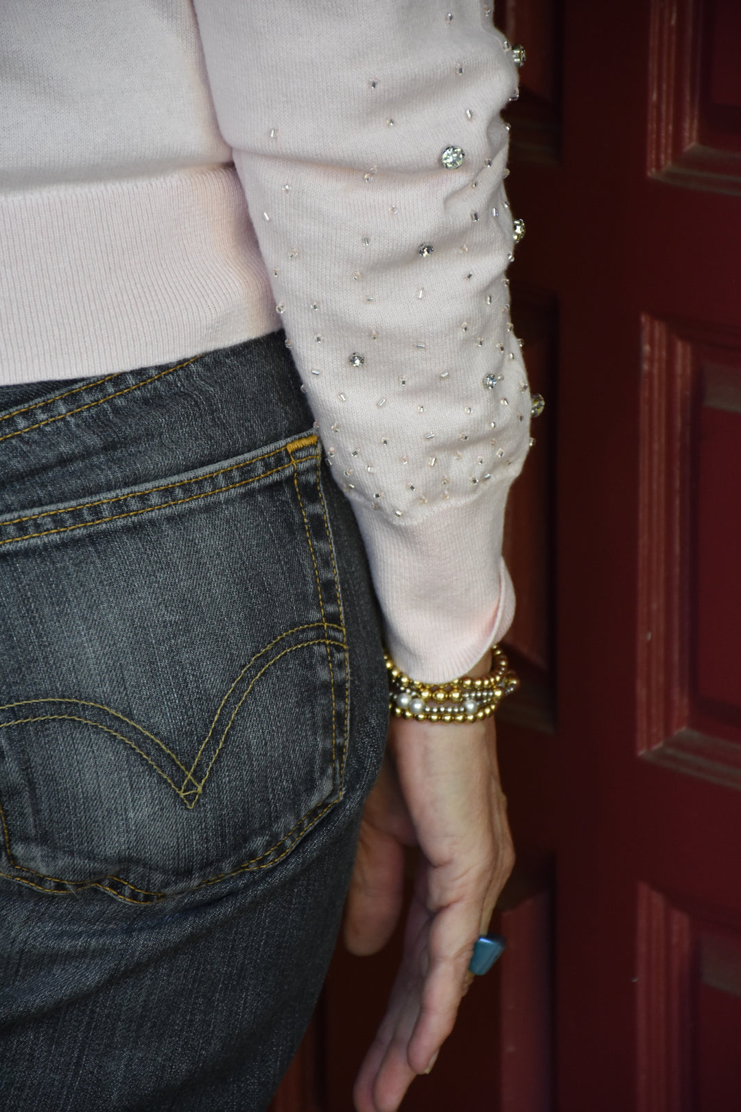 EMBELLISHED CREW NECK SWEATER-BLUSH