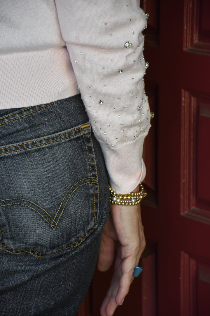 EMBELLISHED CREW NECK SWEATER-BLUSH