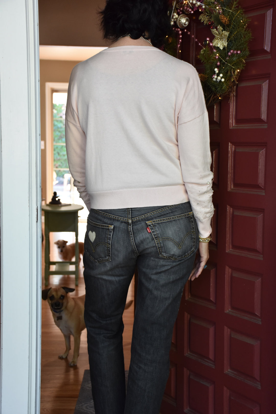 EMBELLISHED CREW NECK SWEATER-BLUSH