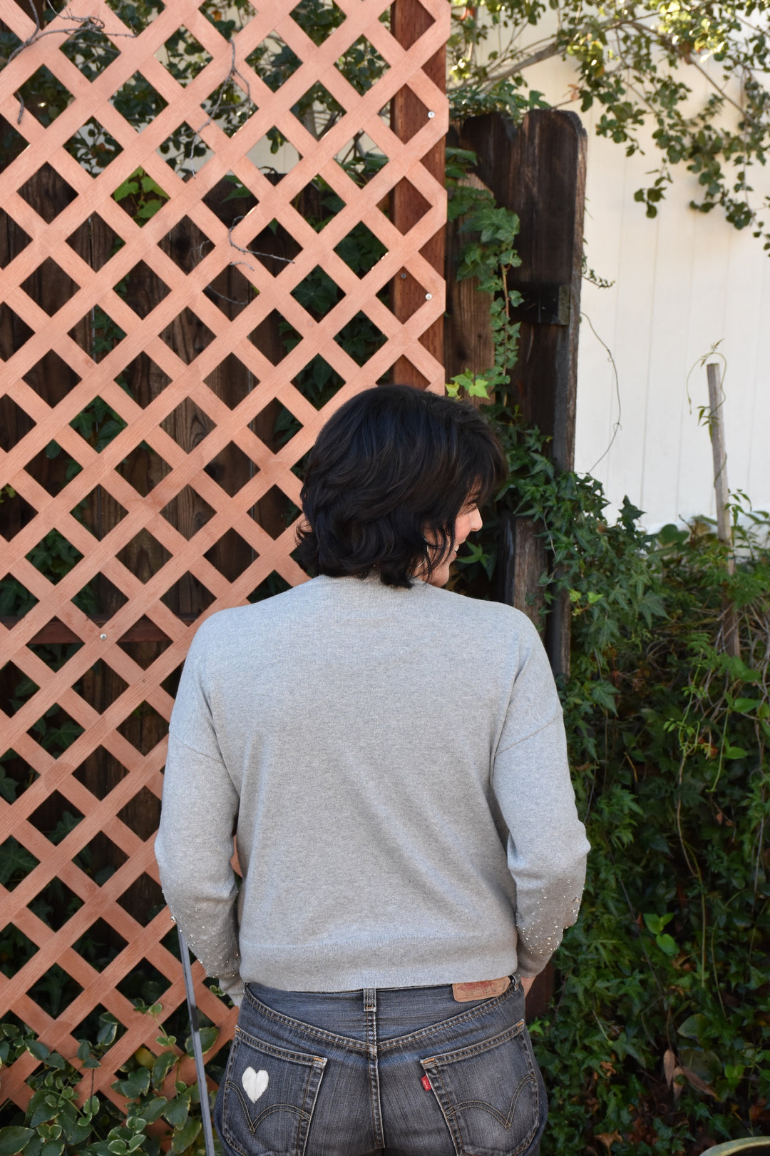 EMBELLISHED CREW NECK SWEATER-HEATHER GREY