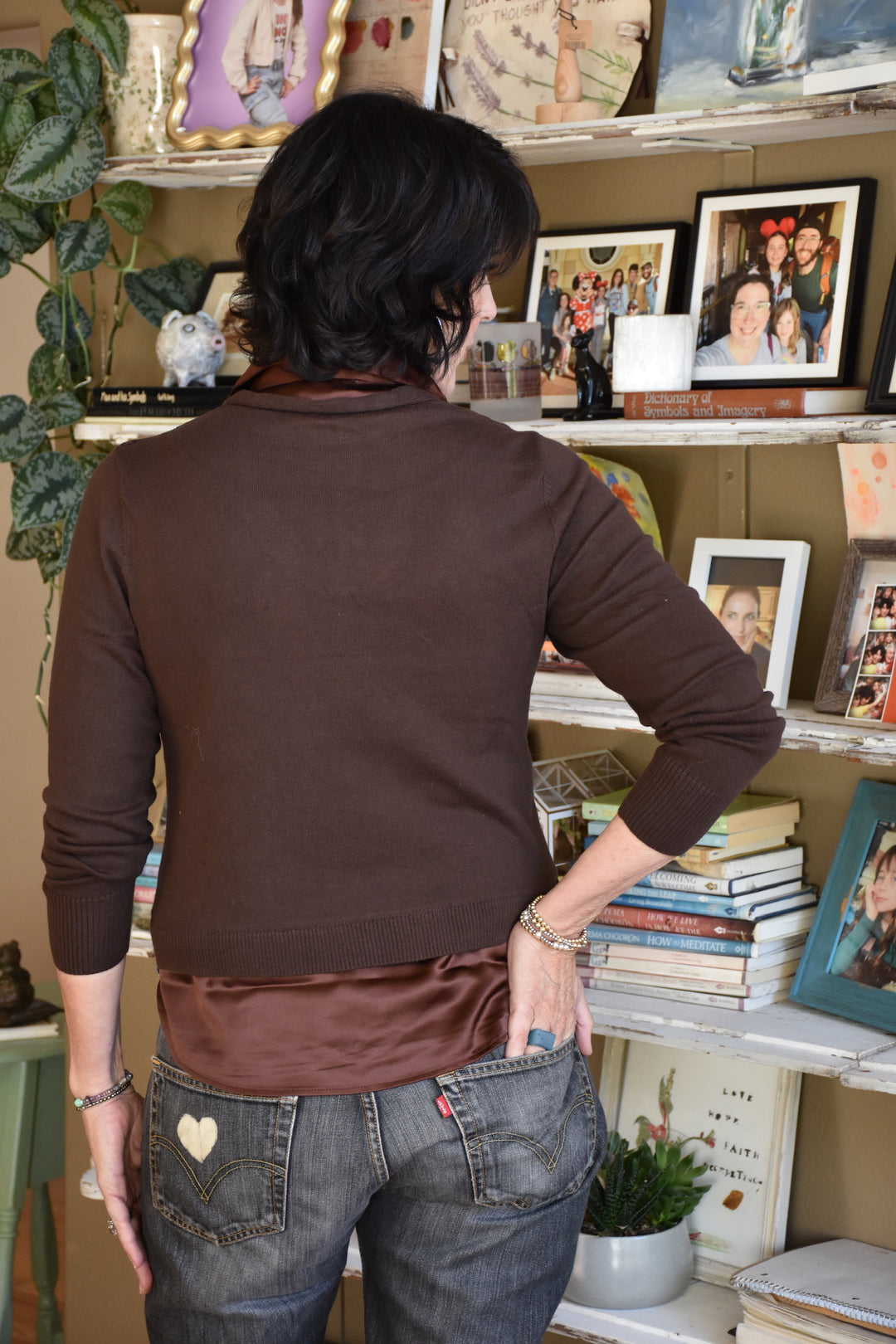 SATIN TWO-FER PULLOVER-CHOCOLATE