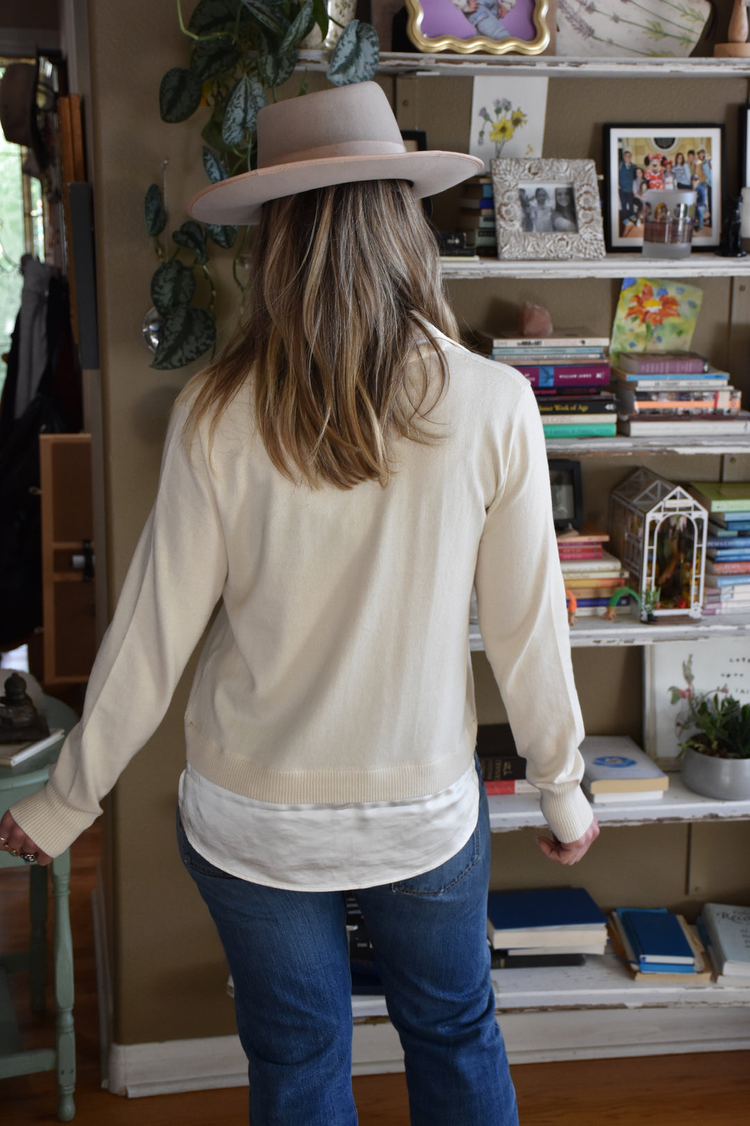 SATIN TWO-FER PULLOVER-BUTTERCREAM