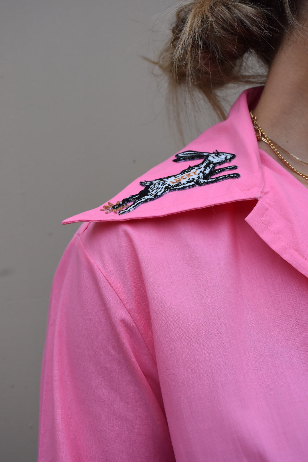 PINK BUNNY BUTTON DOWN