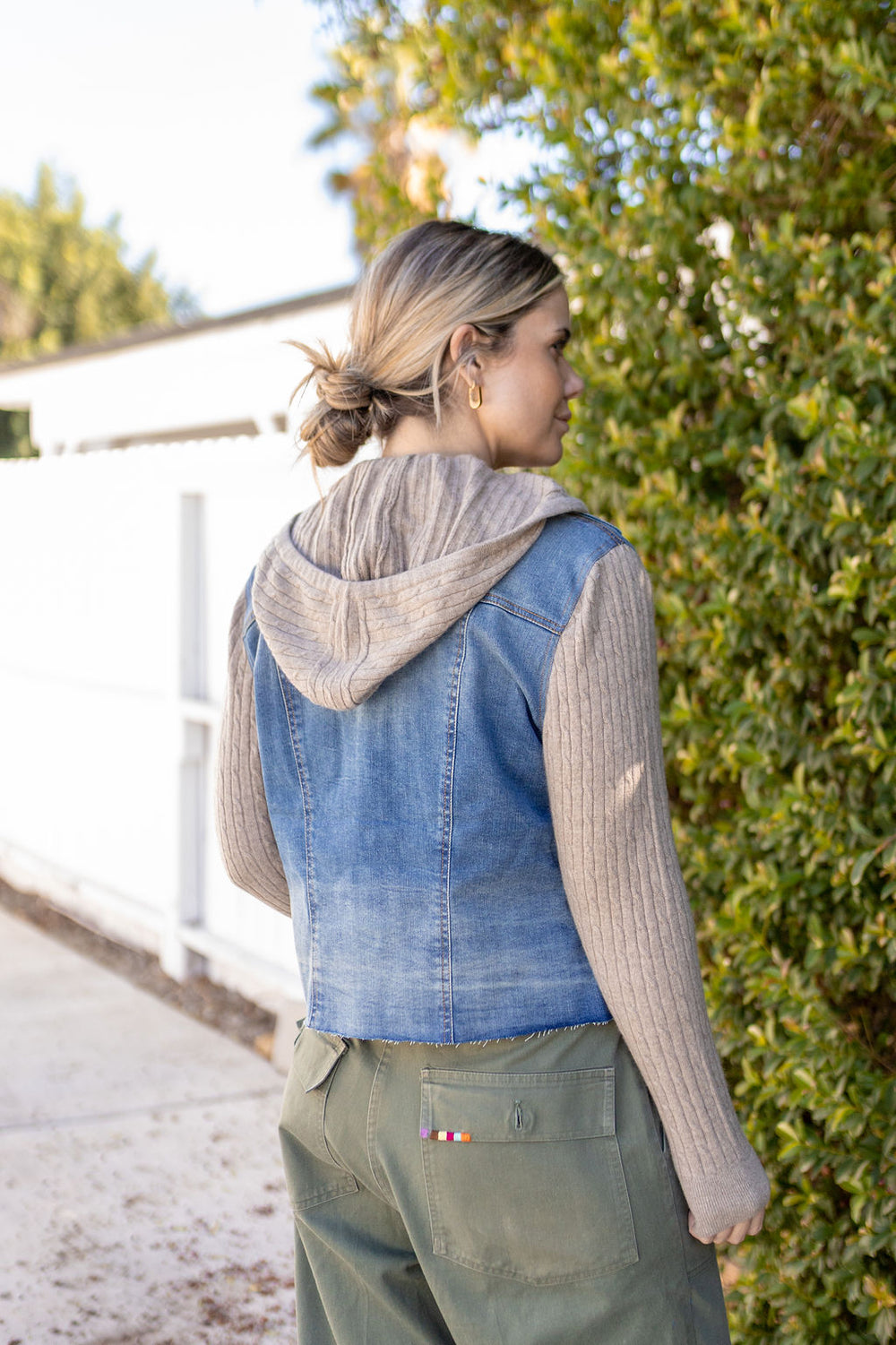 DENIM JACKET W/ CASHMERE SLEEVES-DENIM - Kingfisher Road - Online Boutique