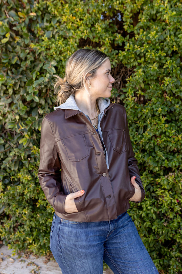 FAUX MOD JACKET W/ DICKEY-CHOCOLATE - Kingfisher Road - Online Boutique