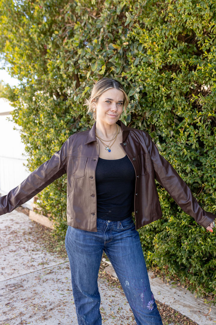 FAUX MOD JACKET W/ DICKEY-CHOCOLATE - Kingfisher Road - Online Boutique