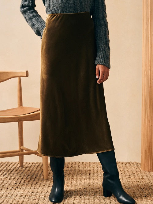 STRETCH SILK VELVET INA SLIP SKIRT-BREEN - Kingfisher Road - Online Boutique