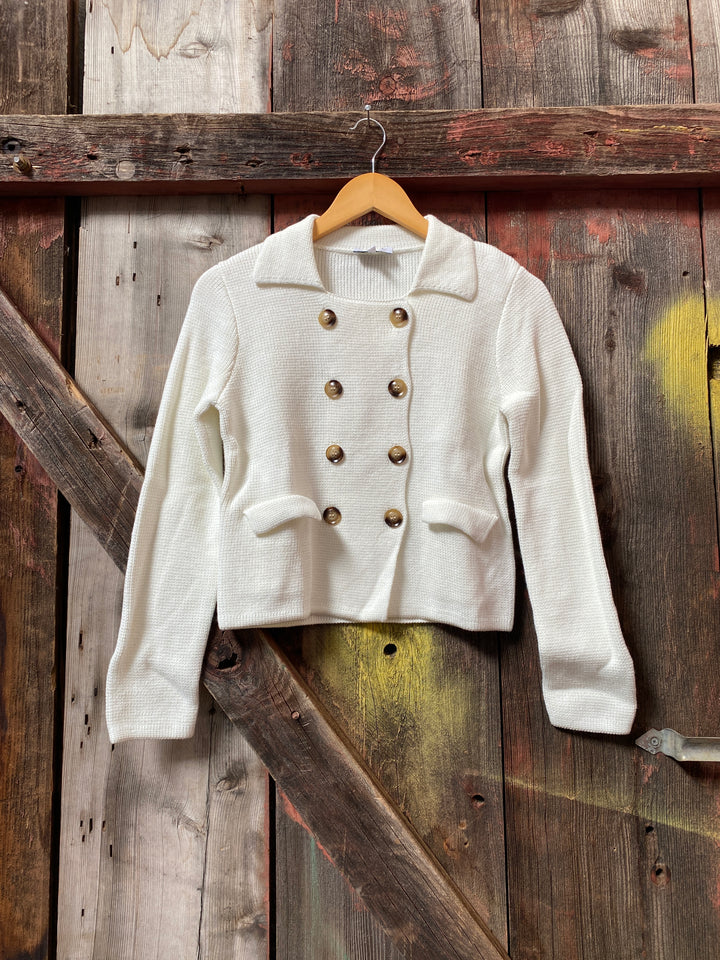 PEACOAT DOUBLE KNIT CROPPED CARDI-MILK