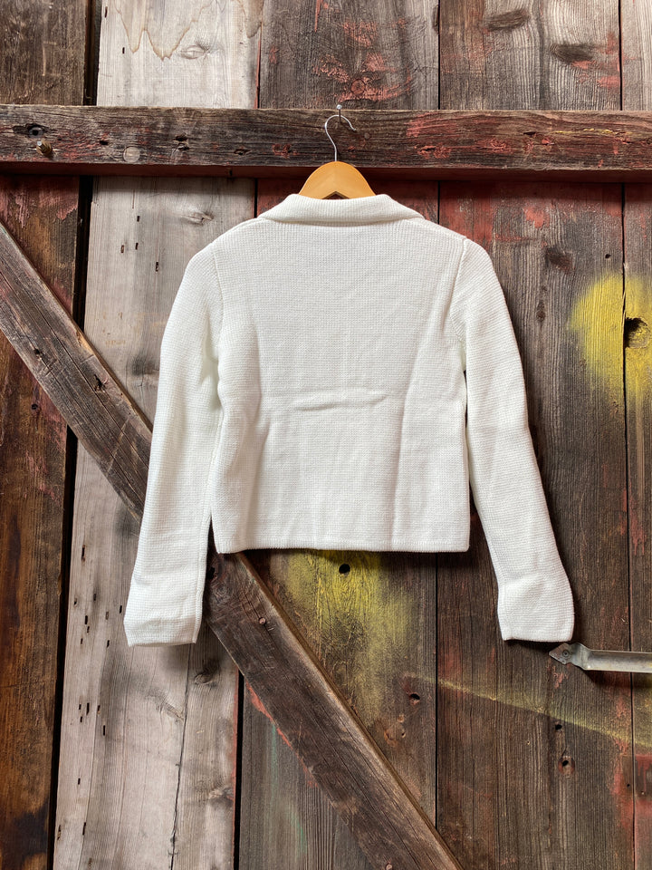 PEACOAT DOUBLE KNIT CROPPED CARDI-MILK