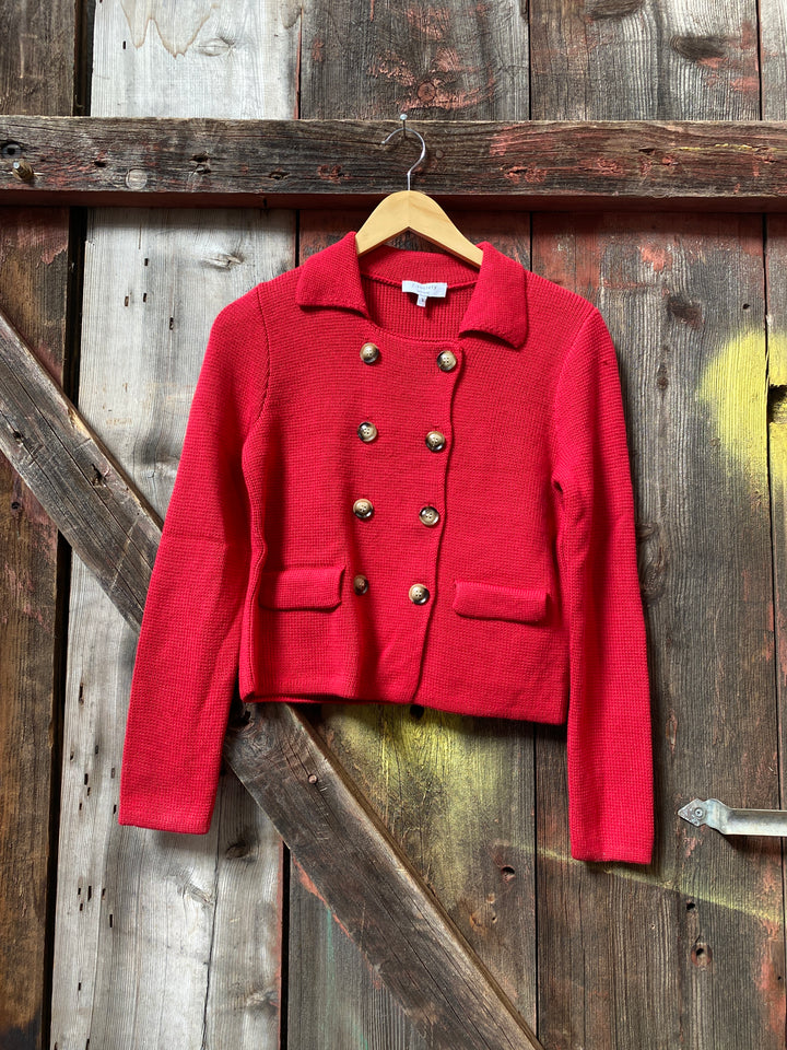PEACOAT DOUBLE KNIT CROPPED CARDI-RED