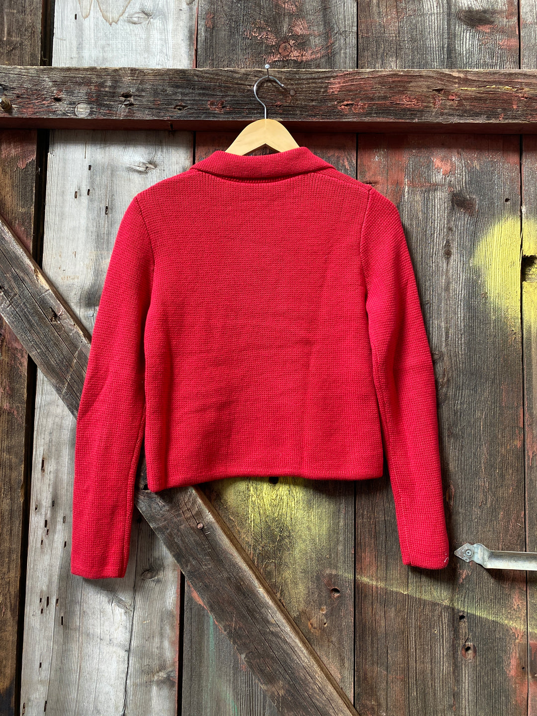 PEACOAT DOUBLE KNIT CROPPED CARDI-RED