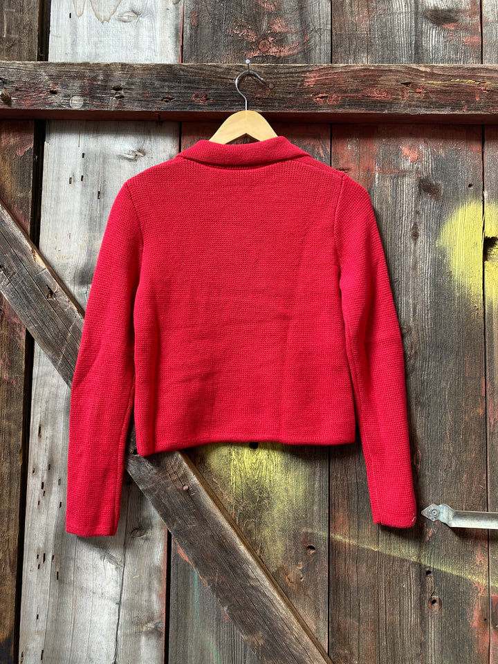 PEACOAT DOUBLE KNIT CROPPED CARDI-RED