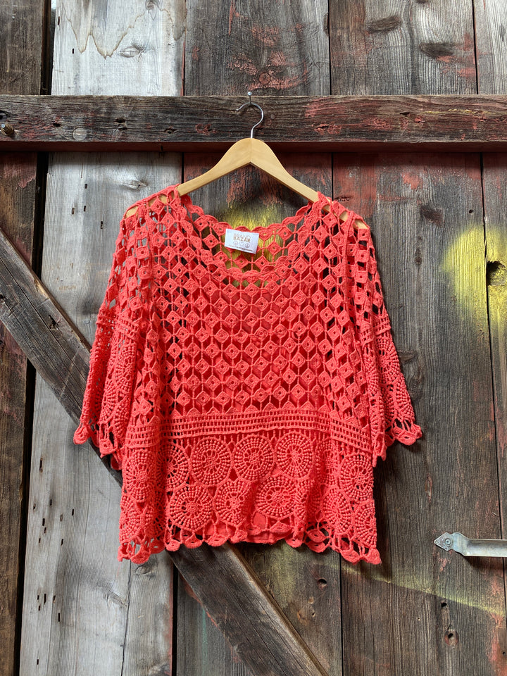 BOHO CROCHET LACE BLOUSE-RED