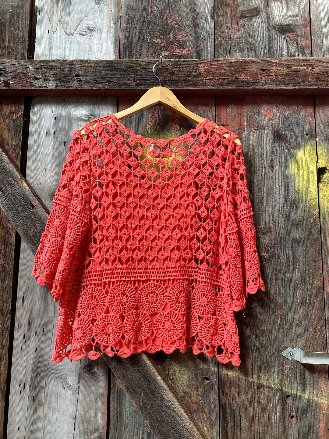 BOHO CROCHET LACE BLOUSE-RED