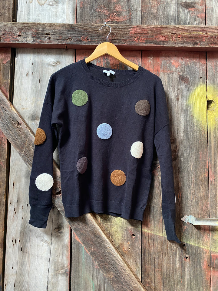 DOTS CREW NECK SWEATER-BLACK