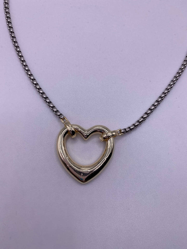 BOX CHAIN NECKLACE WITH OPEN HEART-GOLD - Kingfisher Road - Online Boutique